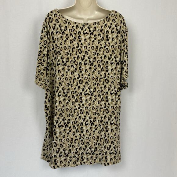 Susan Graver Liquid Knit Top Womens 4X Animal Print Cheetah Square Neck Brown - Picture 5 of 11